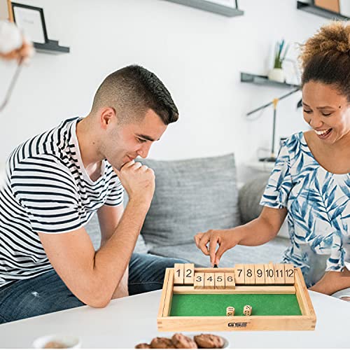 GSE Games & Sports Expert Wooden Shut The Box 12 Number Spots Dice Game Board with 2 Wooden Dice, Classic Tabletop Game Version of The Popular English Pub or Game Night