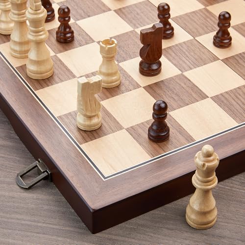 AMEROUS 15'' Magnetic Wooden Chess Set for Adults Kids - with Folding Board, Gift Package, Pieces Storage Slots, Handmade Pieces,Chess Board Game Set for Tournament Professional Beginner - size: 15 inches
