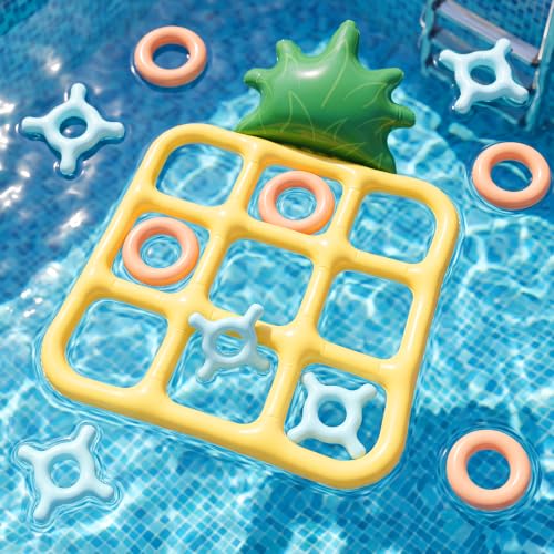 Soulchen Inflatable Tic Tac Toe and Toss Game Outdoor Inflatable Pool Game 22 Inch Pineapple Tic Tac Toe Set Fun Swimming Pool and Backyard Activity for Adults Family Play Carnival Party
