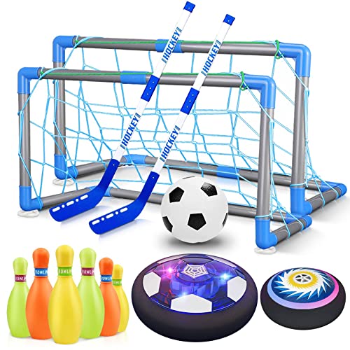 HopeRock 3-in-1 Hover Soccer Ball Hockey Bowling Set, Indoor and Outdoor Toys for Kids Ages 3-12, Outside Toys with LED Lights, Christmas Birthday Gifts for 3 4 5 6 7 8 9+ Year Old Boys Girls - style: Style A