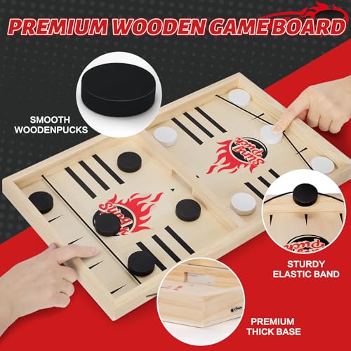 Large Fast Classic Slingshot Puck Game, Wooden Hockey Board Games for Family Night, Table Game for Adults and Kids, 2 Player Games for Ages 6 and Up, Test Speed and Accuracy, Air Hockey