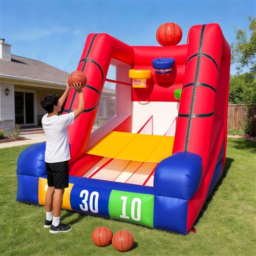 12Ft Inflatable Basketball Challenge Game, Commercial Grade PVC Basketball Game with 3 Balls & Air Blower, Multi-Player Inflatable Carnival Game for Outdoor Fun, Home & Rental Use - style: Basketball