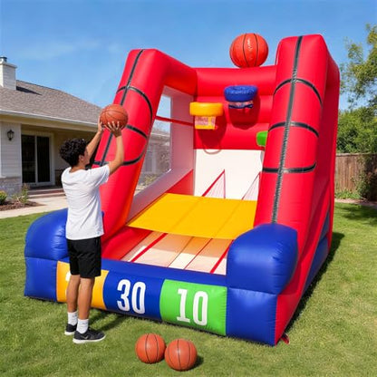 12Ft Inflatable Basketball Challenge Game, Commercial Grade PVC Basketball Game with 3 Balls & Air Blower, Multi-Player Inflatable Carnival Game for Outdoor Fun, Home & Rental Use - style: Basketball