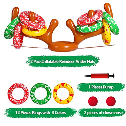MGparty Christmas Inflatable Reindeer Antler Toss Games Xmas Ring Toss Game for Kids Teens Adults Indoor Outdoor Family Holiday Party Gifts - color: Brown-2 Pack