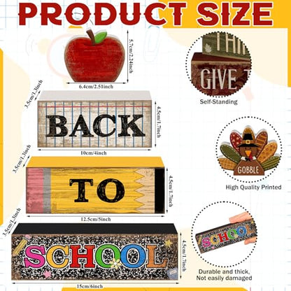 Lineshading 4 Pcs Back to School Table Decorations Retro Red Apples Decor Back to School Tiered Tray Decor Apple Centerpieces Rustic Wood Pencil Block Sign Farmhouse Gifts for Class Party Home Shelf - style: Back to School