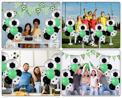 Soccer party Balloons Stand Kit 2 Sets with 2 Soccer Foil Balloons Arch Kit Green White Black Themed Centerpiece for Tables for 2026 World Men Boys Football Game Sports Birthday Party Decorations - style: Soccer