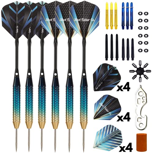 6pc Steel Tip Darts Set - Professional Darts for Dartboard - Includes Barrels + Plastic/Aluminum Shafts + O'Rings + Flights + Sharpener + Wrench - color: 24g-Gradient-10436