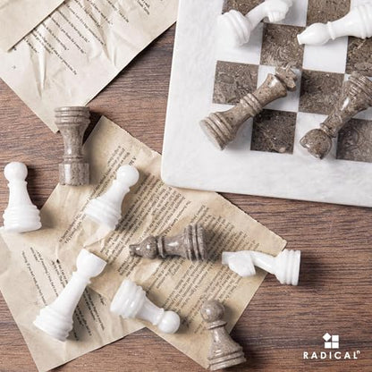 Radicaln Marble Chess Pieces 3.5" Handmade White & Oceanic Chess Figures | Natural Stone, Hand Polished, Premium Finish, 32 playing Pieces, Unique Veining, Timeless Design - color: White and Oceanic
