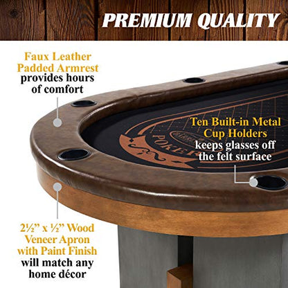 Barrington Poker Multiple Styles Folding Poker Table & Poker Table Top/Dining Table Collection, Durable Padded Rail Tables with Felt Playing Surface, Perfect for Texas Holdem Games - style: 10 Player Urban Table (Dining Top)