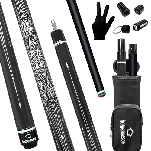 HomeSeason Fiberglass Pool Cue Stick 21oz Cue Sticks 58" Professional Low Deflection Billiard with Screw-in Extension and Leather Bag - color: 21oz(Silvery)