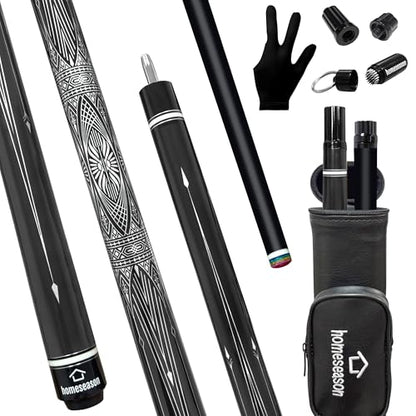 HomeSeason Fiberglass Pool Cue Stick 21oz Cue Sticks 58" Professional Low Deflection Billiard with Screw-in Extension and Leather Bag - color: 21oz(Silvery)