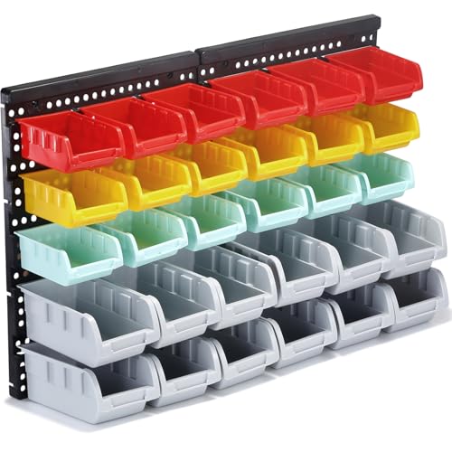 MULSAME Wall Mounted Storage Bins Parts Rack 4 Colors Bin Organizer Garage Plastic Shop Tool, Garage Organizers and Storage (Style-Serene) 25.2"*16.2" - size: 25.2"*16.2", style: Serene