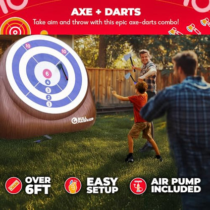 Swooc Games® - Bull Hawker™ | Giant Axe Darts with 15+ Games | Axe Throwing Game for Backyard with Air Pump | Large Outdoor Games for Adults and Family | Party Carnival Game | Throwing Yard Fun - size: Giant - 6ft