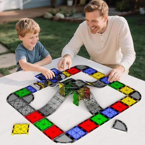Magnetic Downhill Racer Set 40-Piece with Car & Tracks, STEM Magnetic Tiles Building Toys for Kids Ages 3-8, Montessori Learning Toys with Reinforced Slopes & Loop Pieces - size: 40 Pieces