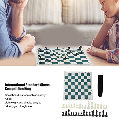 Chess Checkers Set, 42x42cm Portable Travel Board Games Folding Rubber Chessboard 32 Chess Pieces Set with Storage Bag for Adults Competition