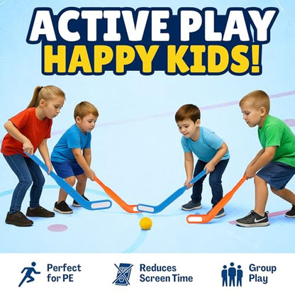 Liberty Imports Kids Floor Hockey Stick Set - 29" Youth Indoor Outdoor Toys Sports Starter Set with Plastic Puck and Ball for Toddlers, Children Ages 3-7 (2 Pack)
