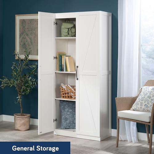 Sauder HomePlus Farmhouse Multipurpose Storage Cabinet Tall Pantry with Adjustable Shelves, in White Finish - color: Farmhouse White