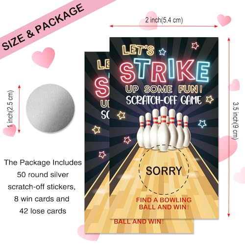 50 Pcs Let's Strike Up Some Fun Scratch Off Game Cards for Party | Bowling Themed Scratch Cards for Bowling Lovers, Birthday Party, Sports Lottery Group Games, Enterprises Activity Supplies - color: Dark