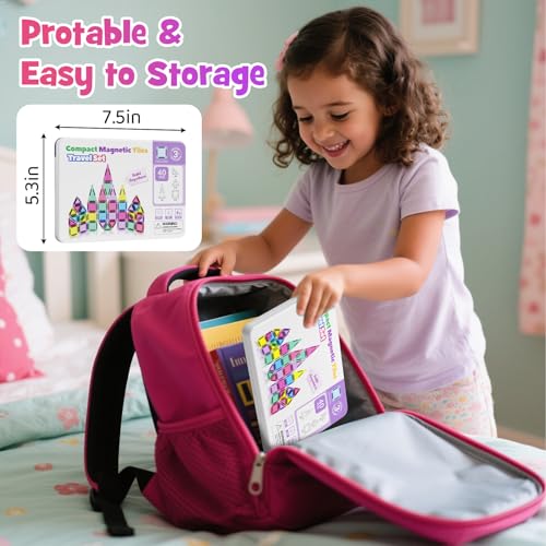 WMXDU Mini Magnetic Tiles, 40PCS Magnetic Building Blocks with Iron Box, Magnet Toys Travel Size On-The-Go Construction Set STEM Travel Toys for Boys and Girls Ages 3+ - style: Mini Magnetic Tiles