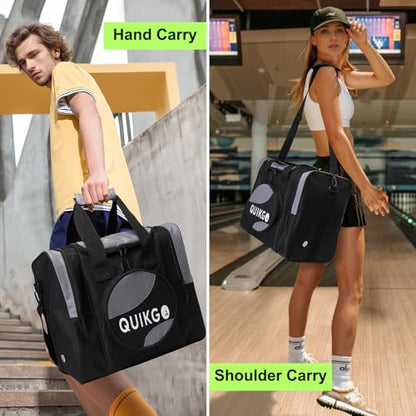 Bowling Ball Bag for Single Ball, Tote Bowling Bag with Padded Ball Holder - color: Black-Grey