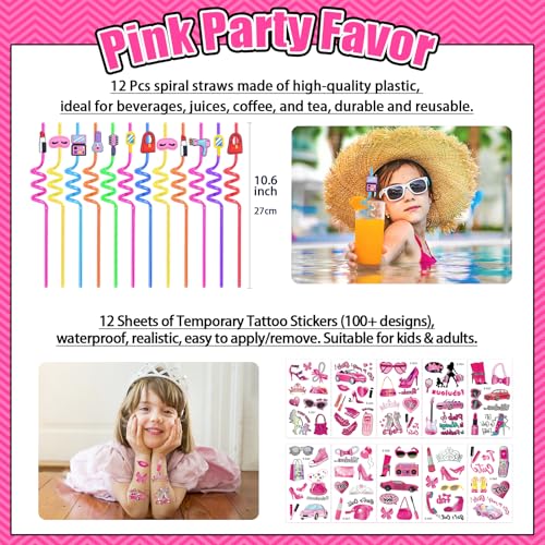 184Pcs Pink Girls Party Favors Pack - For 12Guests, Includ Goodie Box Heart Glasses Straws Bubble Wands Tattoo Sticker Bracelet Keychain, for Kids Girls Birthday Party Decoration Supplies - style: Pink Girls Party Favors