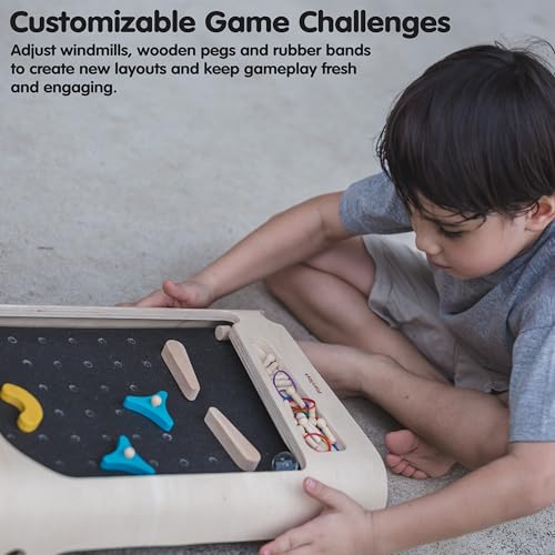 PlanToys® Pinball Wooden Tabletop Arcade Game for Kids Ages 3+ | Montessori Toy for Coordination, Focus & Fine Motor Skills | Eco-Friendly Educational Indoor Game