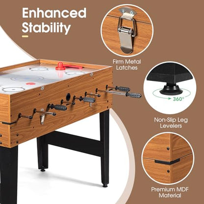 GLACER 48" Multi Game Table, 3 in 1 Board Gaming Table with Foosball, Air Hockey, Billiards, Pool & Soccer Table Adult Size, Combo Game Tables for All Ages, Game Room, Home, Party, Club, Gathering