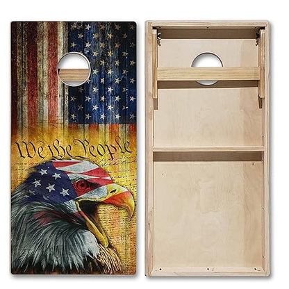Tailgating Pros Cornhole Boards-4'x2' Cornhole Game w/Carrying Case & Set of 8 Corn Hole Bean Bags w/Tote (4'x2' We The People Tournament)