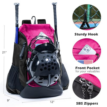 | Baseball Bag Softball Bat Bag, Double-layer Baseball Backpack Adult with Gear Klip To Hold Baseball Glove, Baseball Essential Gear, Youth Baseball Bag for Boys, Girls, Baseball Accessories - color: Pink