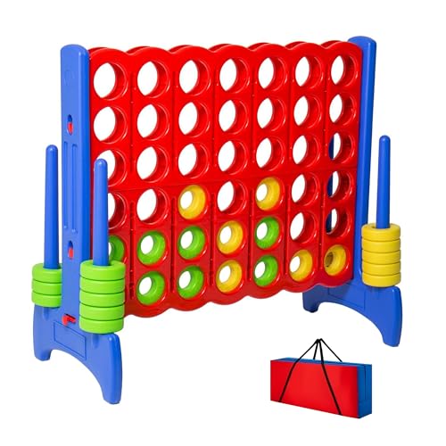 Relaxdays Vier Gewinnt XXL Outdoor Kids & Adults H 110 x 120 x 55 cm Four in One Row with Bag Red/Blue - color: With Bag, style: Red/Blue
