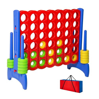Relaxdays Vier Gewinnt XXL Outdoor Kids & Adults H 110 x 120 x 55 cm Four in One Row with Bag Red/Blue - color: With Bag, style: Red/Blue