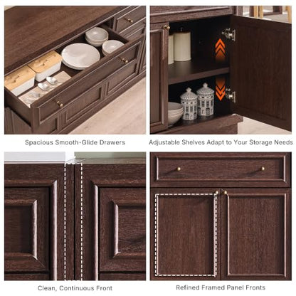 ACCOHOHO Modern Farmhouse Buffet Cabinet, 126" Sideboard Credenza, Modular Storage Cabinet with Framed Panel Fronts, Adjustable Shelves & Dual Base Design, Natural Walnut - color: Natural Walnut, size: 4 Piece