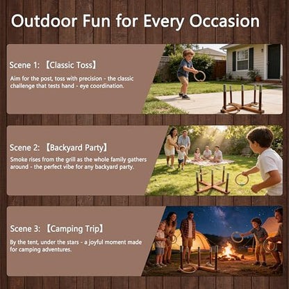 Ring Toss Game for Kids – Backyard Games Set with Wooden Poles, Rope Rings & Portable Carrying Case – Indoor & Outdoor Lawn Games for Family, Beach, Camping, Party Activities