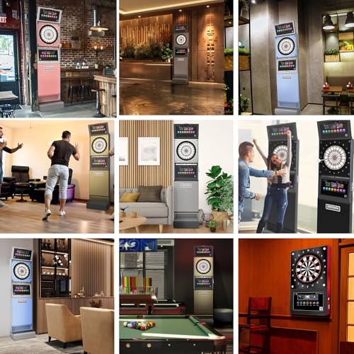 EDmini Electronic Digital Standing Coin Operated Commercial Soft Tip Dartboard Machine with Touch Screen, Party Games, Slim, for Bars, Clubs, Home (Up to 8 Players) - style: Blue