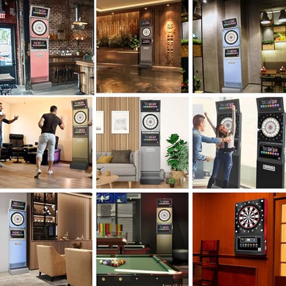 EDmini Electronic Digital Standing Coin Operated Commercial Soft Tip Dartboard Machine with Touch Screen, Party Games, Slim, for Bars, Clubs, Home (Up to 8 Players) - style: Blue