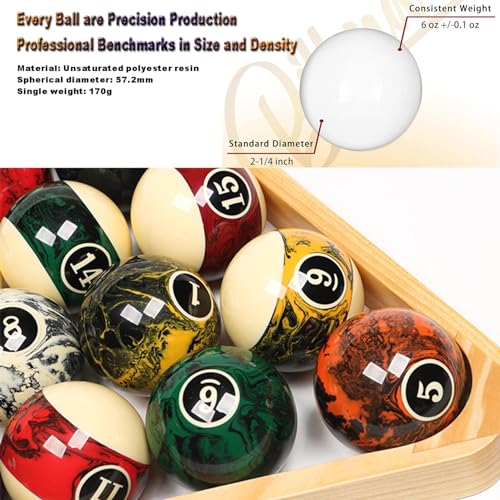 2-1/4" Premium Billiard Balls Set,Pool Ball,Marble-Swirl Style Billiards Ball Complete 16 Ball Set