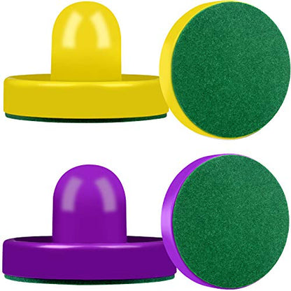 ONE250 Air Hockey Pushers and Red Air Hockey Pucks, Goal Handles Paddles Replacement Accessories for Game Tables (4 Striker, 4 Puck Pack) - color: Purple & Yellow