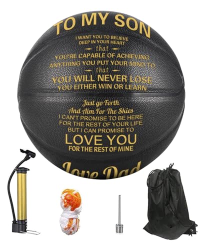 KAAYEE Engraved Basketball for Grandson, Engraved Basketball for Son from Mom Dad, Personalized 29.5" Basketballs Gifts, Custom Christmas Birthday Graduation Back to School Gift for Son from Mom Dad - color: Black-Dad to Son