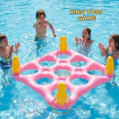 ECHTPower Tic-Tac-Toe Pool Toys Games - 2-in-1 Giant Inflatable Pool Floats with Ring Toss Set and 10 Balls, Fun Summer Party Water Beach Float Pool Game for Adults Teens Kids (Green) - color: Pink