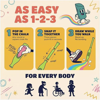 Sidewalk Chalk Holder for Kids and Toddlers – Stand-Up Outdoor Chalk Stick, Adjustable 24-36in Reach, Patented, Includes 2 Chalks | Teal - color: Teal