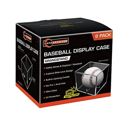 8 Pack Baseball Display Cases - UV Protected Acrylic Square Baseball Holder, Official Size Baseball Display Boxes, Clear Display Cube Baseball Memorabilia Showcase Autographed Ball Protector - size: 8ct Baseball Display Case