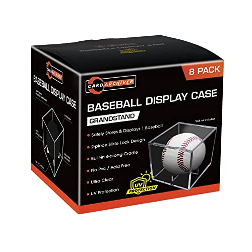 8 Pack Baseball Display Cases - UV Protected Acrylic Square Baseball Holder, Official Size Baseball Display Boxes, Clear Display Cube Baseball Memorabilia Showcase Autographed Ball Protector - size: 8ct Baseball Display Case