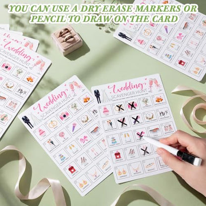 Hoolerry 30 Pcs Scavenger Hunt for Kids Road Trip Game Car Spring Summer Wedding Scavenger Hunt Cards Travel Activities Camping Games Outdoor Indoor Seek Activity for Kids Adults (Wedding) - style: Wedding