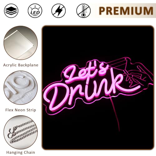 Let's Drink Neon Sign for Wall Decor, Pink Led Signs for Cocktail Bar, USB Dimmable Cocktails Neon Lights for Beer Bar Kitchen Restaurant Home Pub Party Man Cave Club Shops Business - style: Lets Drink