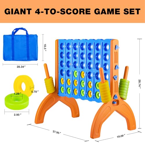 Ayeboovi Giant 4-in-A-Row, Jumbo 4-to-Score Yard Game for Kids and Adults Indoor Outdoor Party Family Connect Games Set with Quick Release Slider & Carrying Bag