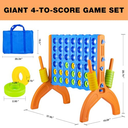 Ayeboovi Giant 4-in-A-Row, Jumbo 4-to-Score Yard Game for Kids and Adults Indoor Outdoor Party Family Connect Games Set with Quick Release Slider & Carrying Bag