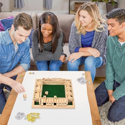 Shut The Box Game 2-4 Players Classic Dice Board Game 10 Numbers Table Math Games Traditional Wooden Family Game for Night Pub Bar Classroom Travel Improves Mathematical Skills (Green) - color: Wood, size: 10.2