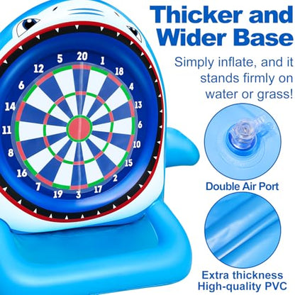 45" Large Inflatable Pool Toys Shark Dart Board with 8 Sticky Darts | Swimming Pool Floats Water Games for Adults Summer Beach Yard Outdoor Games Play Cool Party Gift