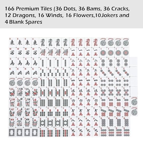 ZGME American Mahjong Set,166 White Tiles with Black Rectangular Bag and Accessories,4 All-in-One Mahjong Racks with Pushers,Complete Western Mahjong Set - color: Black