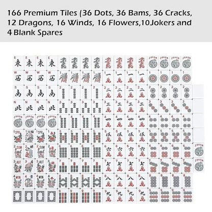 ZGME American Mahjong Set,166 White Tiles with Brown Rectangular Bag and Accessories,4 All-in-One Mahjong Racks with Pushers - color: Brown